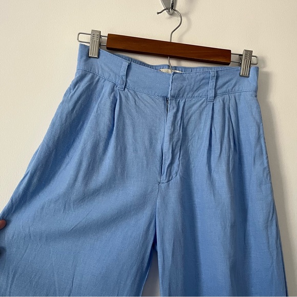Abercrombie & Fitch Sloane Tailored Wide Leg Pants Linen Blue Small Short - Picture 3 of 13